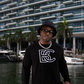 BC BRICKELL CLOTHING FUZZY TERRY SWEATER CHENILE BLACK/WHITE LOGO