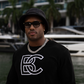 BC BRICKELL CLOTHING FUZZY TERRY SWEATER CHENILE BLACK/WHITE LOGO
