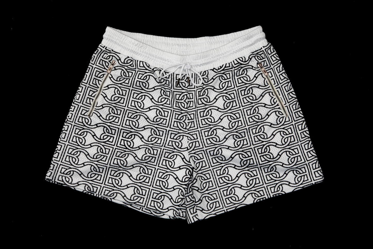 BCBC MESH MONOGRAM SHORTS WHITE/BLACK